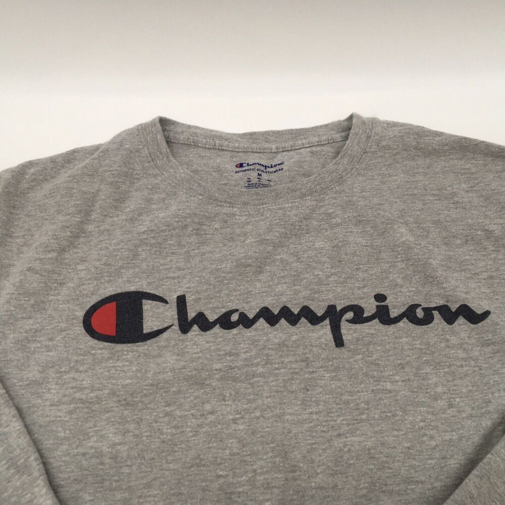 2 Mens CHAMPION Long Sleeve T Shirts Red And Gray  M GUC Logo - Picture 8 of 10